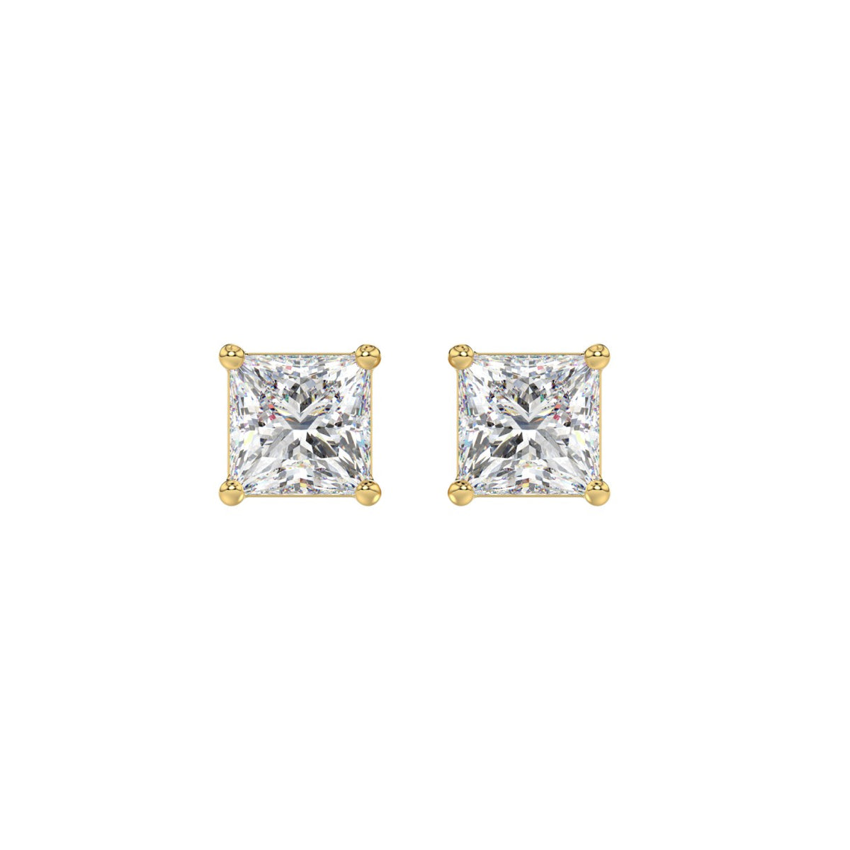 Lab Diamond 4-Prong Princess Stud Earring - 14K Yellow Gold