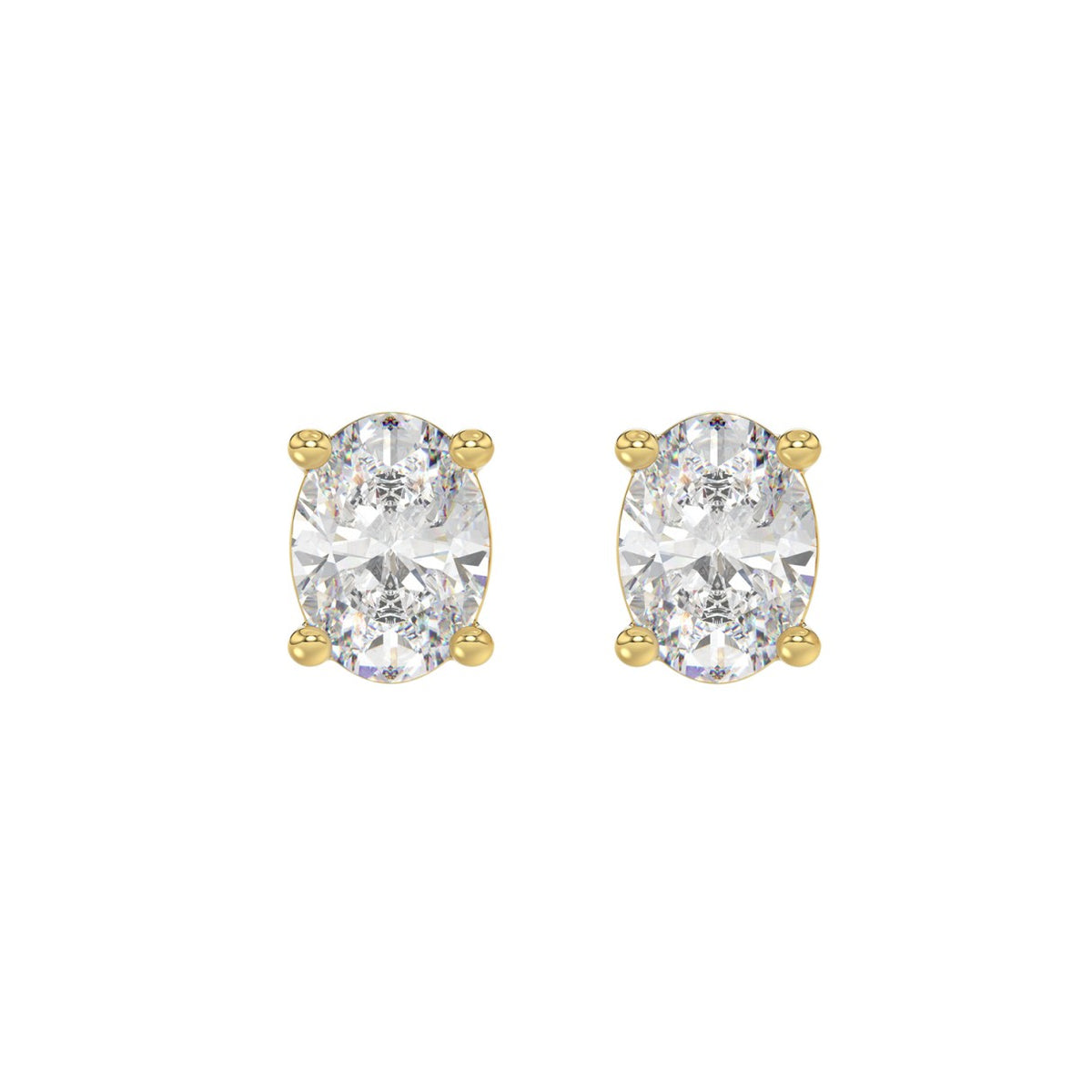 Lab Diamond 4-Prong Oval Stud Earring - 14K Yellow Gold
