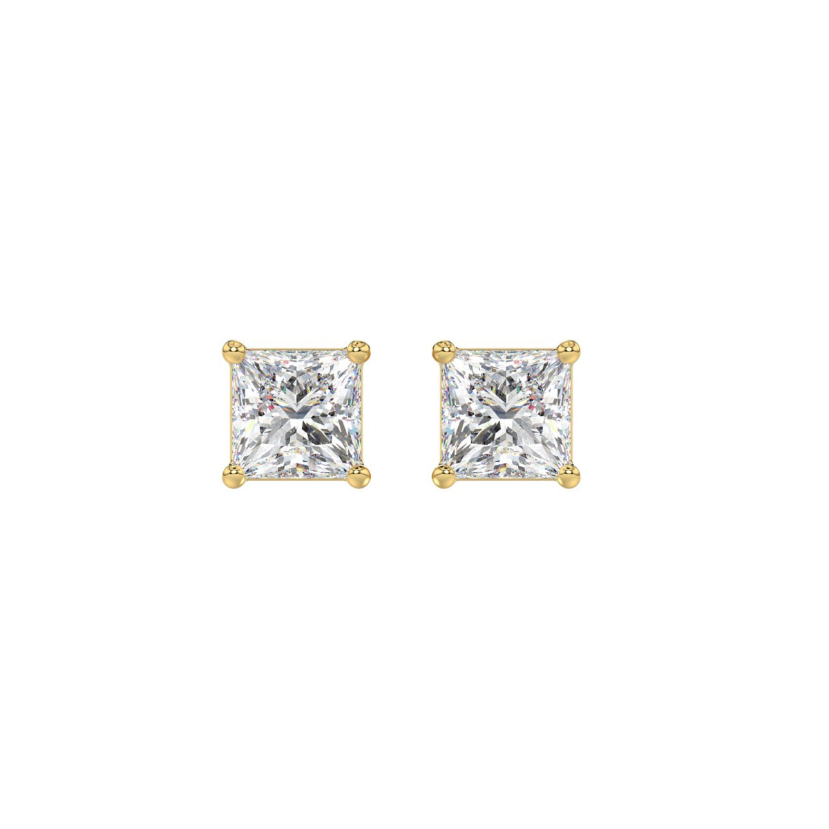 Lab Diamond 4-Prong Princess Stud Earring - 14K Yellow Gold