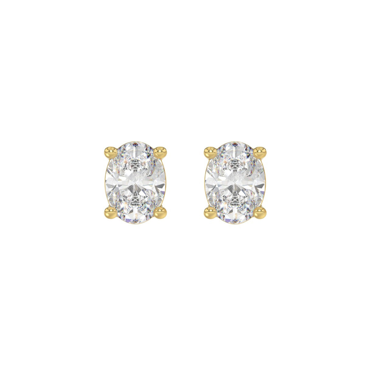 Lab Diamond 4-Prong Oval Stud Earring - 14K Yellow Gold