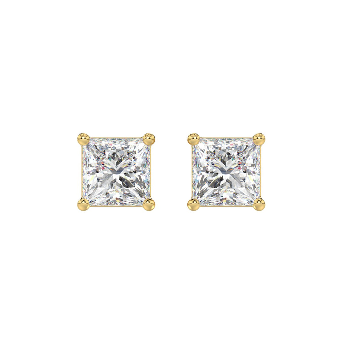 Lab Diamond 4-Prong Princess Stud Earring - 14K Yellow Gold