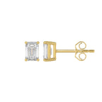 Lab Diamond 4-Prong Emerald Cut Stud Earring - 14K Yellow Gold