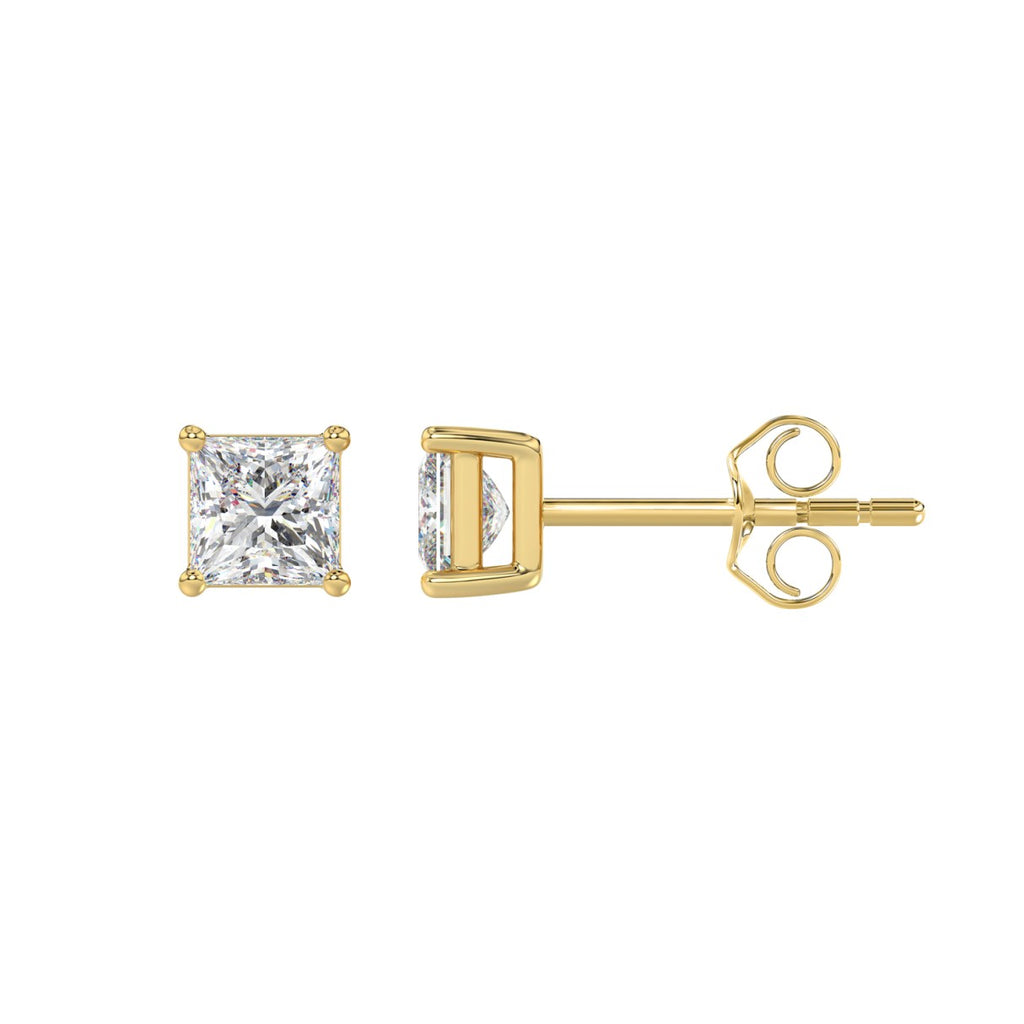 Lab Diamond 4-Prong Princess Stud Earring - 14K Yellow Gold