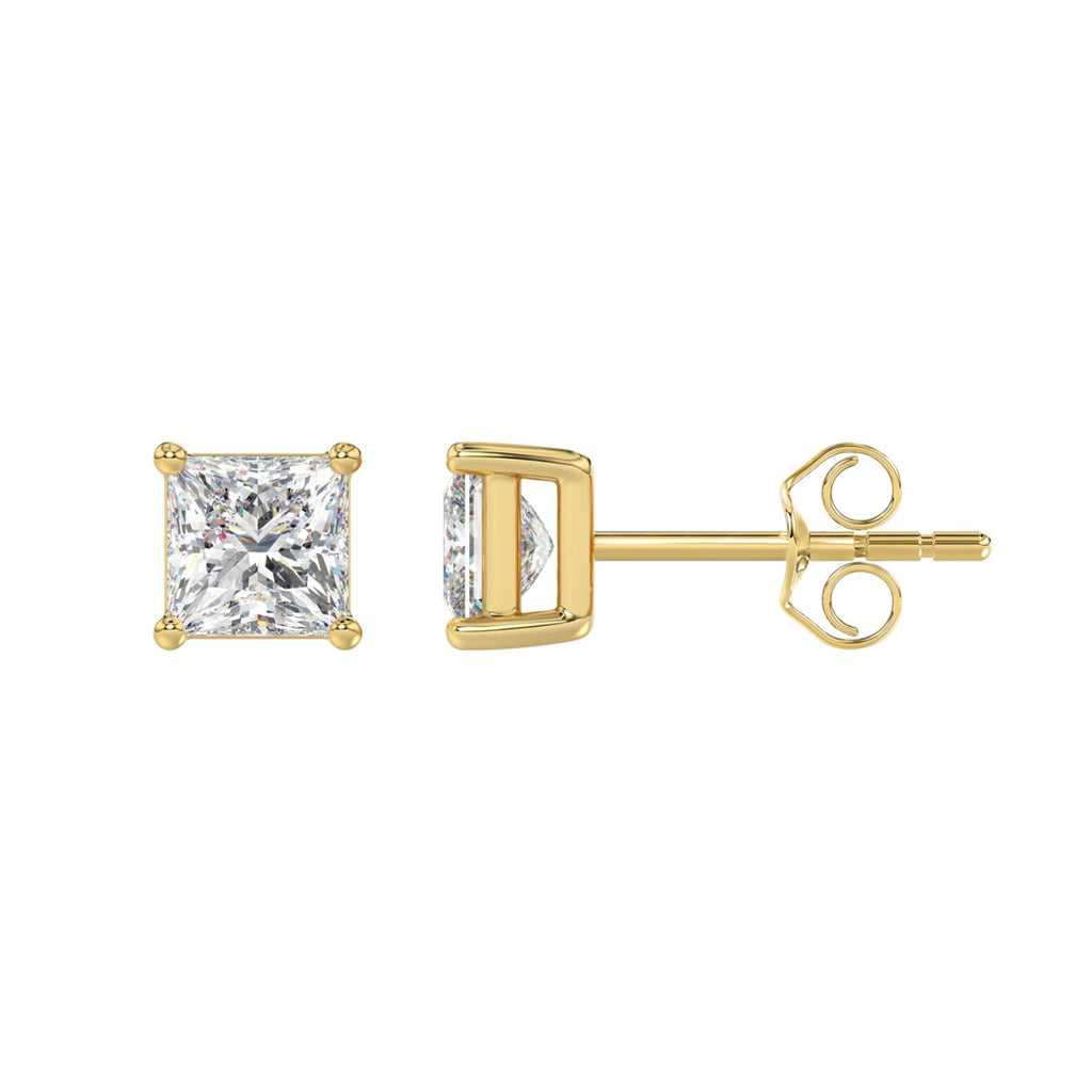 Lab Diamond 4-Prong Princess Stud Earring - 14K Yellow Gold