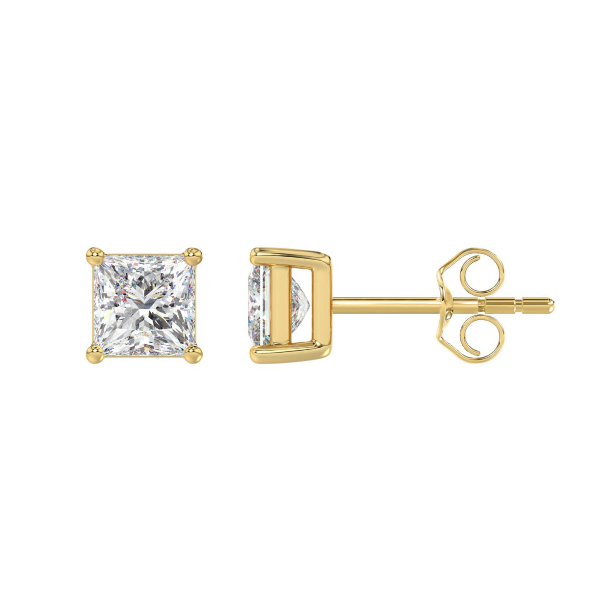 Lab Diamond 4-Prong Princess Stud Earring - 14K Yellow Gold