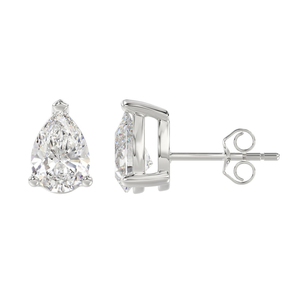Lab Diamond 3-Prong Pear Stud Earring - 14K White Gold