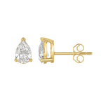 Lab Diamond 3-Prong Pear Stud Earring - 14K Yellow Gold
