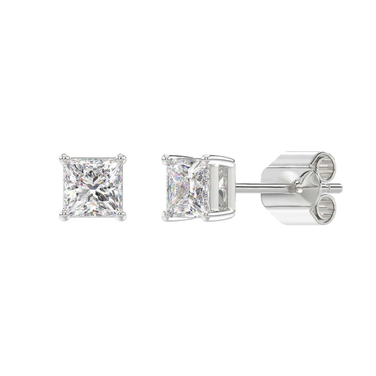 Lab Diamond 4-Prong Princess Stud Earring - 14K White Gold