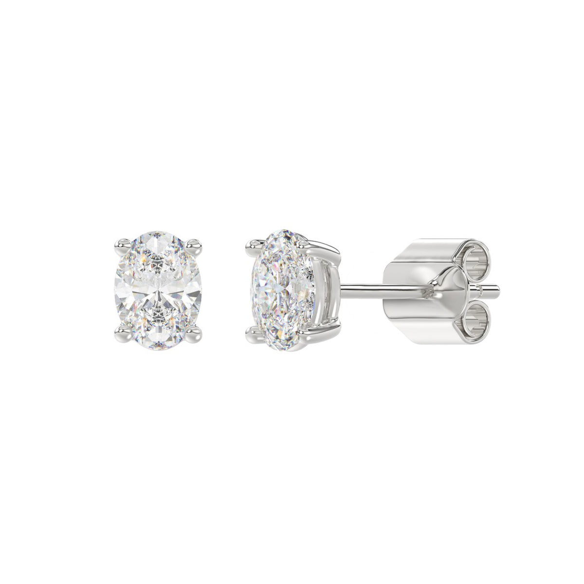 Lab Diamond 4-Prong Oval Stud Earring - 14K White Gold