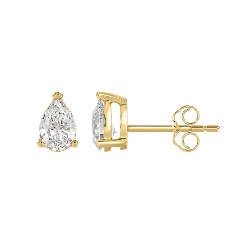 Lab Diamond 3-Prong Pear Stud Earring - 14K Yellow Gold