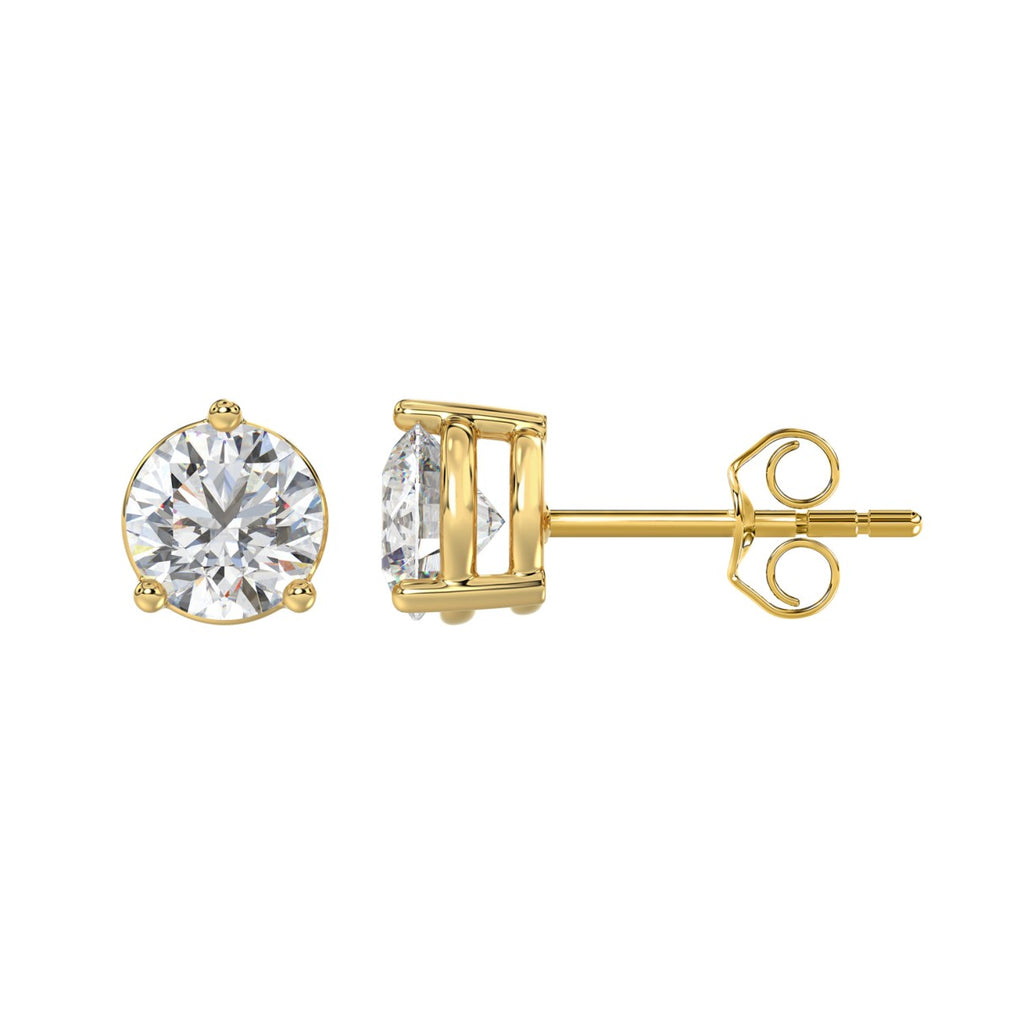3 Prong Basket Pushback Stud Earrings - 10K Yellow Gold