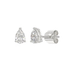 Lab Diamond 3-Prong Pear Stud Earring - 14K White Gold