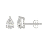 Lab Diamond 3-Prong Pear Stud Earring - 14K White Gold