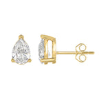 Lab Diamond 3-Prong Pear Stud Earring - 14K Yellow Gold