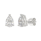 Lab Diamond 3-Prong Pear Stud Earring - 14K White Gold