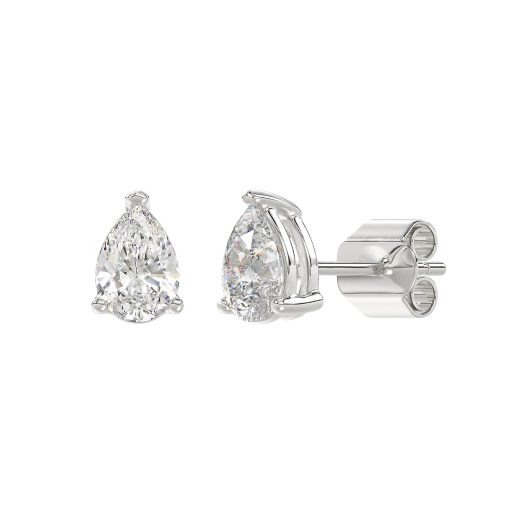 Lab Diamond 3-Prong Pear Stud Earring - 14K White Gold
