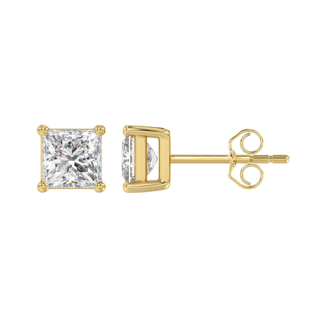 Lab Diamond 4-Prong Princess Stud Earring - 14K Yellow Gold