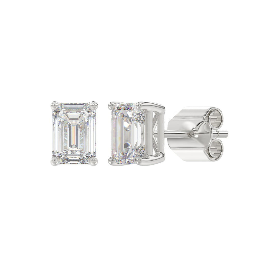 Lab Diamond 4-Prong Emerald Cut Stud Earring - 14K White Gold