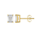 Lab Diamond 4-Prong Emerald Cut Stud Earring - 14K Yellow Gold