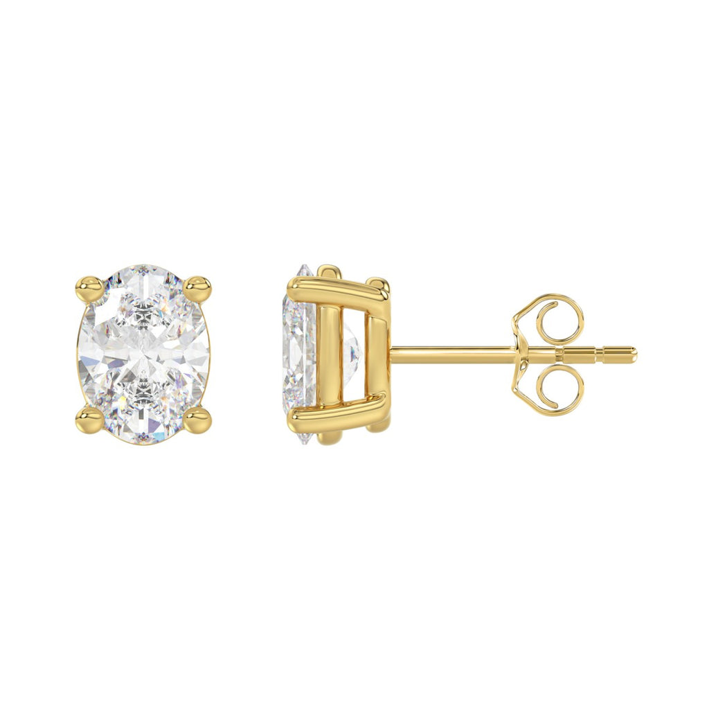 Lab Diamond 4-Prong Oval Stud Earring - 14K Yellow Gold