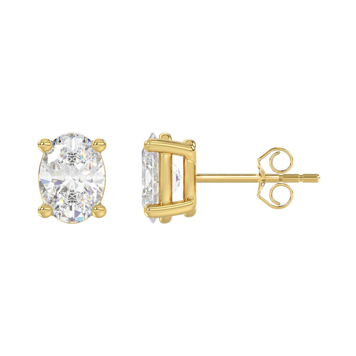 Lab Diamond 4-Prong Oval Stud Earring - 14K Yellow Gold