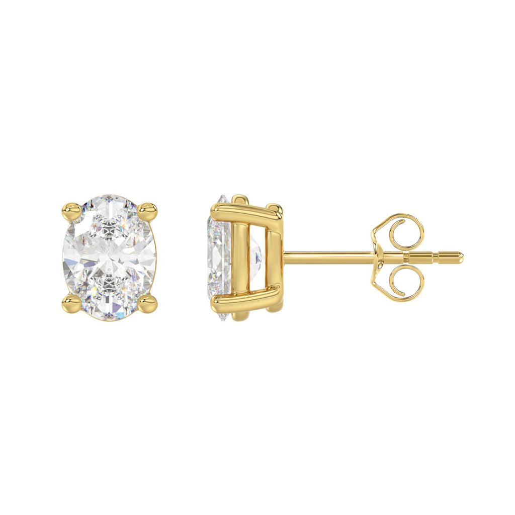 Lab Diamond 4-Prong Oval Stud Earring - 14K Yellow Gold