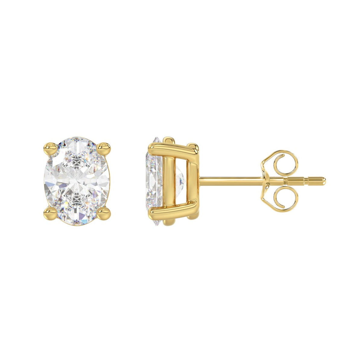 Lab Diamond 4-Prong Oval Stud Earring - 14K Yellow Gold