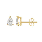 Lab Diamond 3-Prong Pear Stud Earring - 14K Yellow Gold
