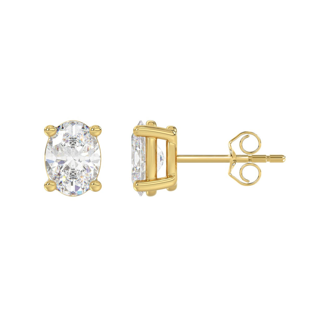 Lab Diamond 4-Prong Oval Stud Earring - 14K Yellow Gold