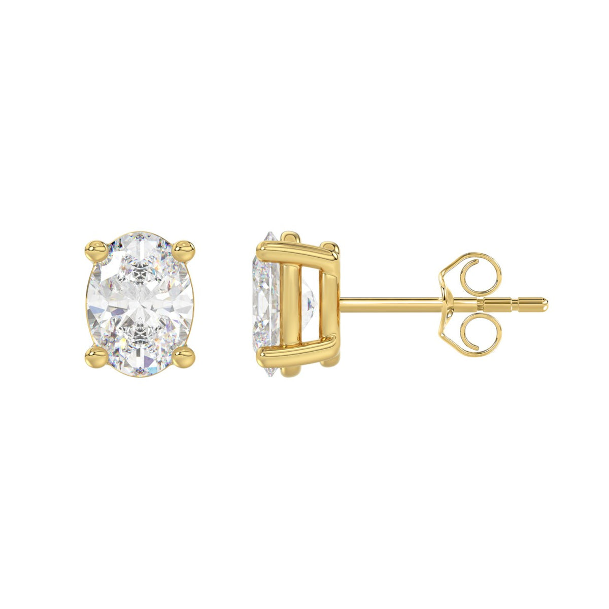 Lab Diamond 4-Prong Oval Stud Earring - 14K Yellow Gold