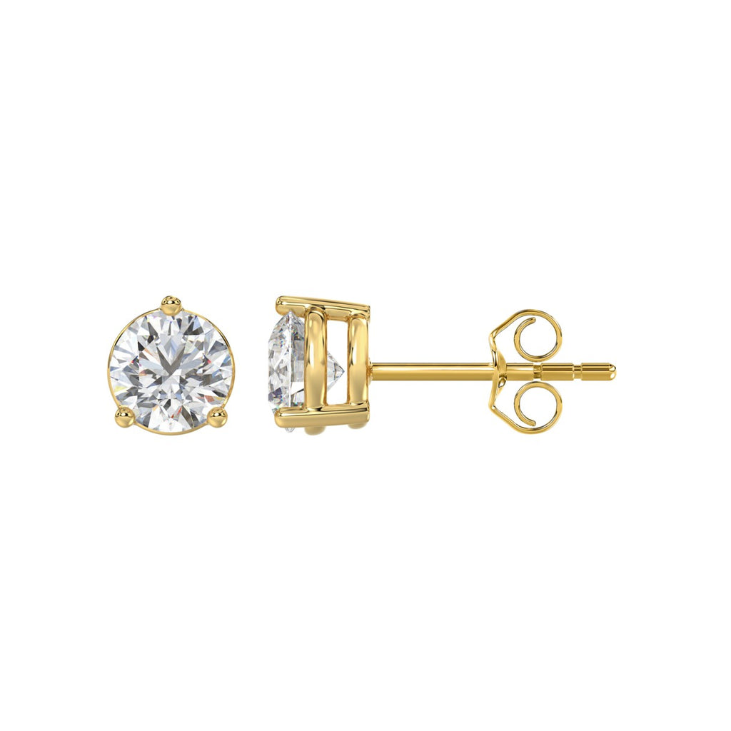 3 Prong Basket Pushback Stud Earrings - 10K Yellow Gold