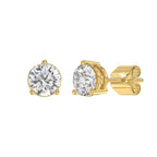 3 Prong Basket Pushback Stud Earrings - 14K Yellow Gold