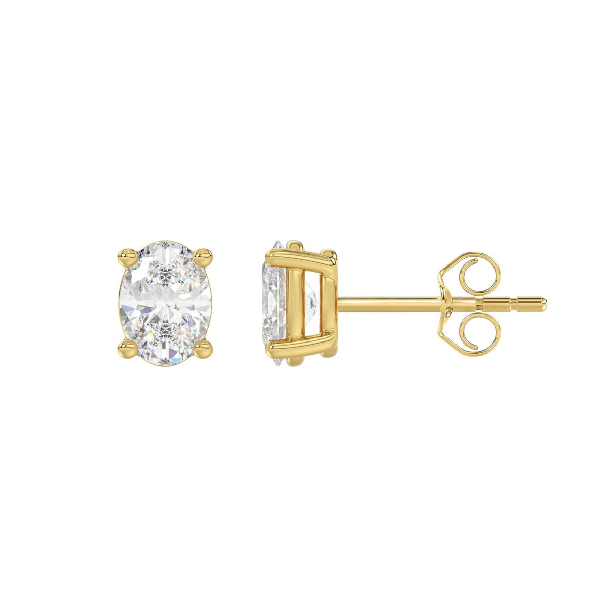Lab Diamond 4-Prong Oval Stud Earring - 14K Yellow Gold