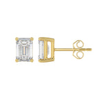 Lab Diamond 4-Prong Emerald Cut Stud Earring - 14K Yellow Gold