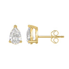 Lab Diamond 3-Prong Pear Stud Earring - 14K Yellow Gold