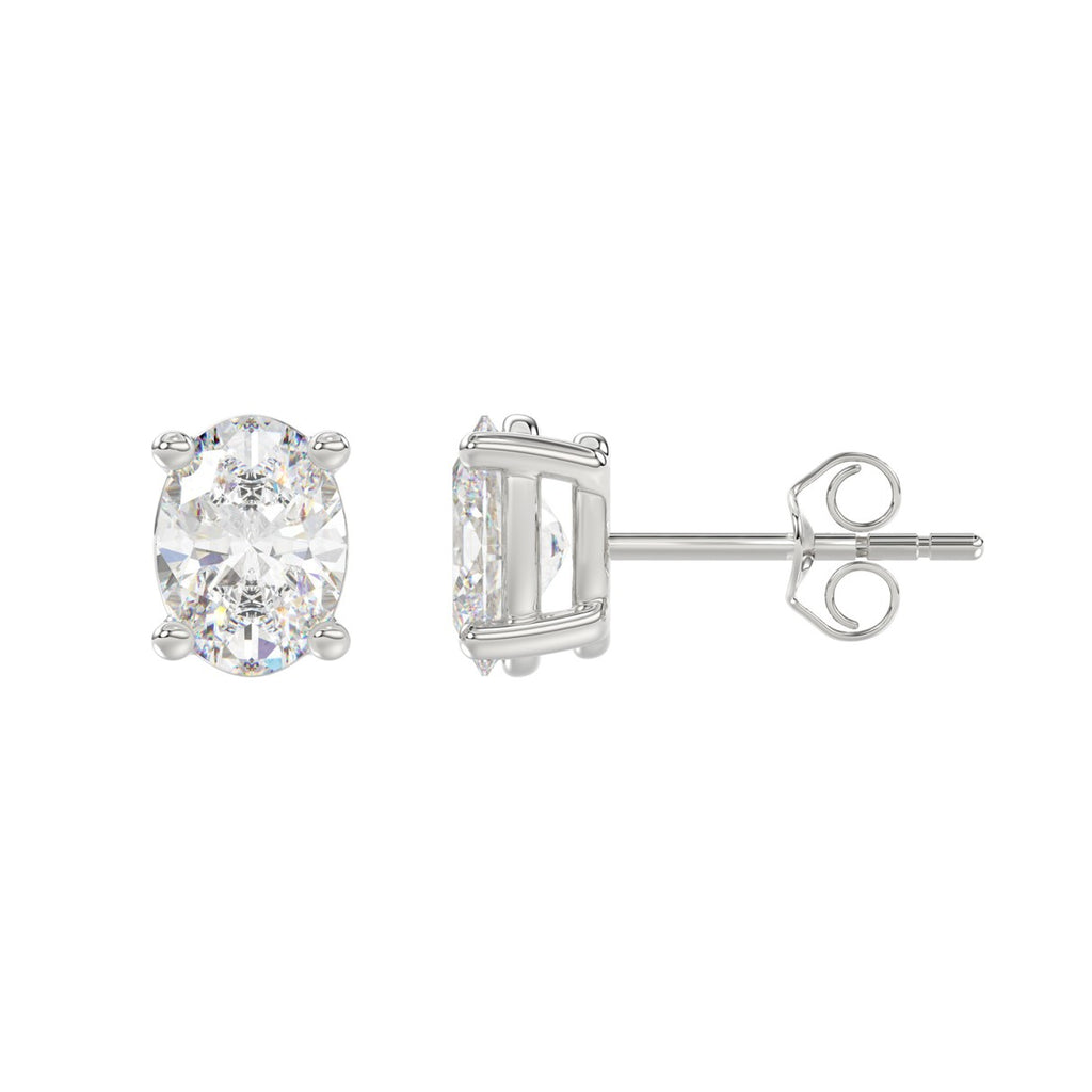 Lab Diamond 4-Prong Oval Stud Earring - 14K White Gold