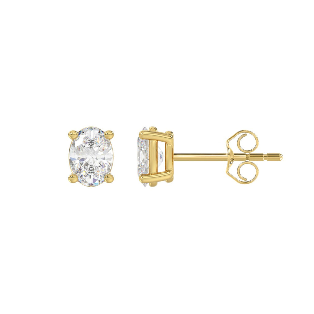 Lab Diamond 4-Prong Oval Stud Earring - 14K Yellow Gold