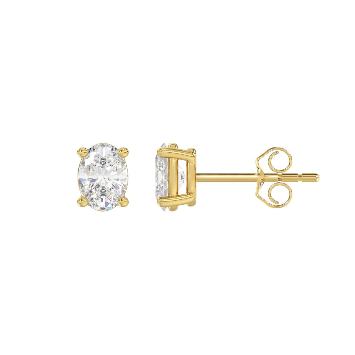 Lab Diamond 4-Prong Oval Stud Earring - 14K Yellow Gold
