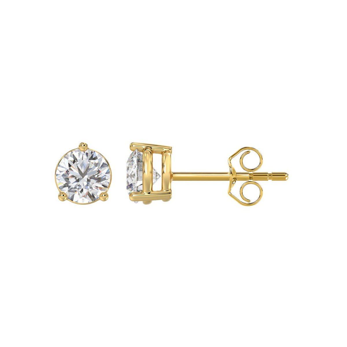 3 Prong Basket Pushback Stud Earrings - 10K Yellow Gold