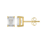Lab Diamond 4-Prong Emerald Cut Stud Earring - 14K Yellow Gold