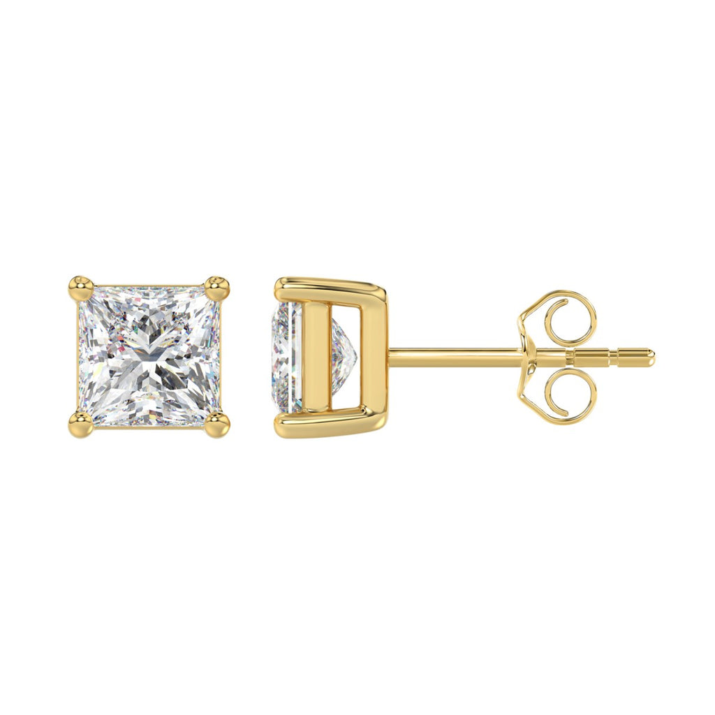 Lab Diamond 4-Prong Princess Stud Earring - 14K Yellow Gold