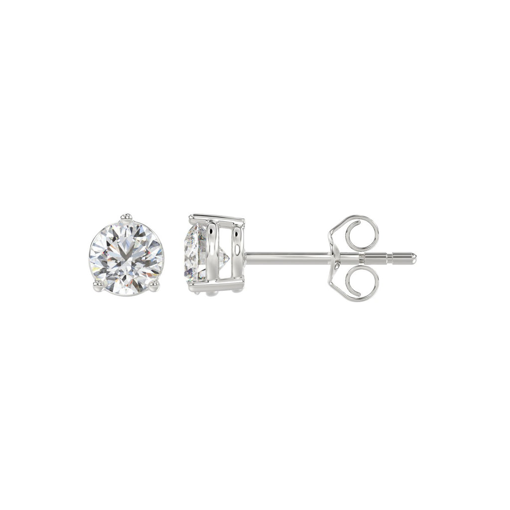3 Prong Basket Pushback Stud Earrings - 10K White Gold