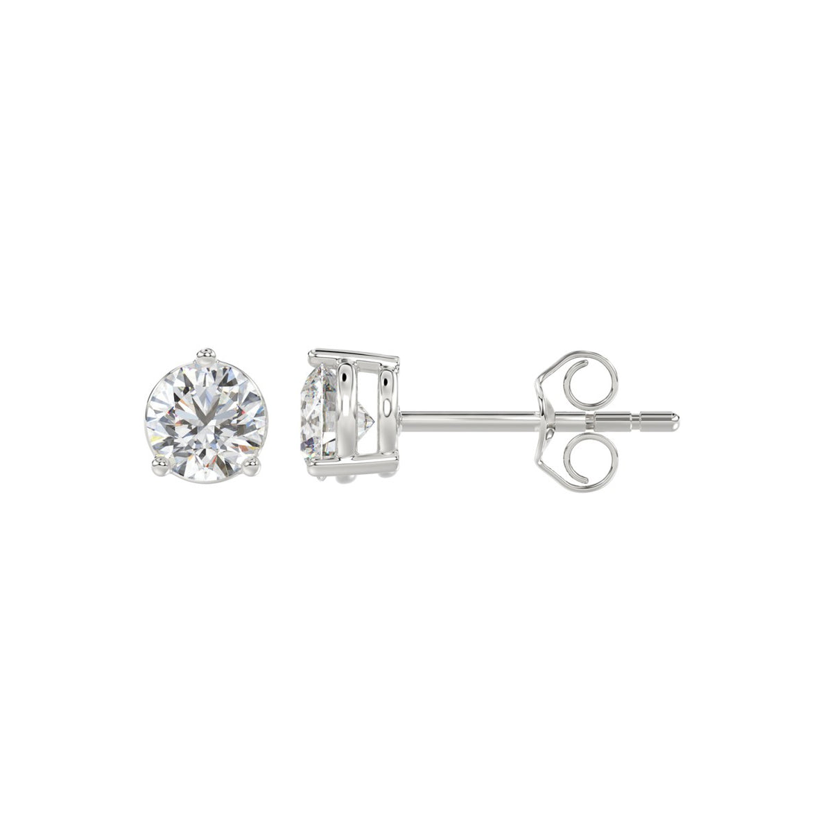 3 Prong Basket Pushback Stud Earrings - 10K White Gold