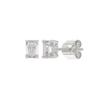 Lab Diamond 4-Prong Emerald Cut Stud Earring - 14K White Gold