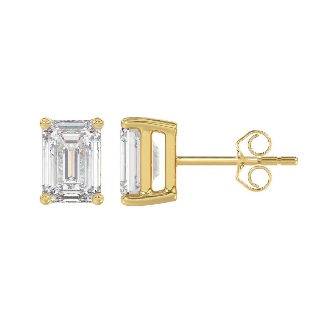 Lab Diamond 4-Prong Emerald Cut Stud Earring - 14K Yellow Gold