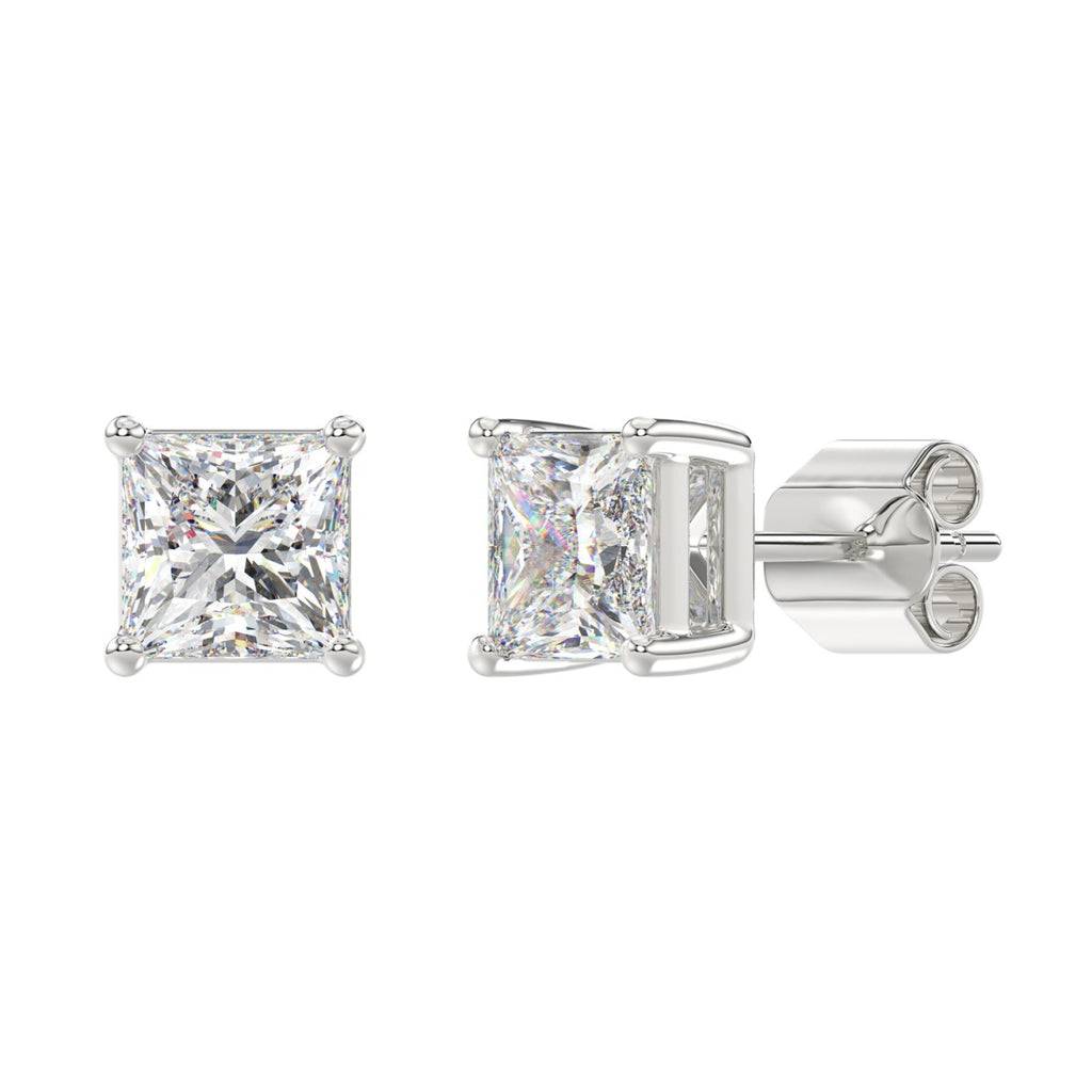 Lab Diamond 4-Prong Princess Stud Earring - 14K White Gold