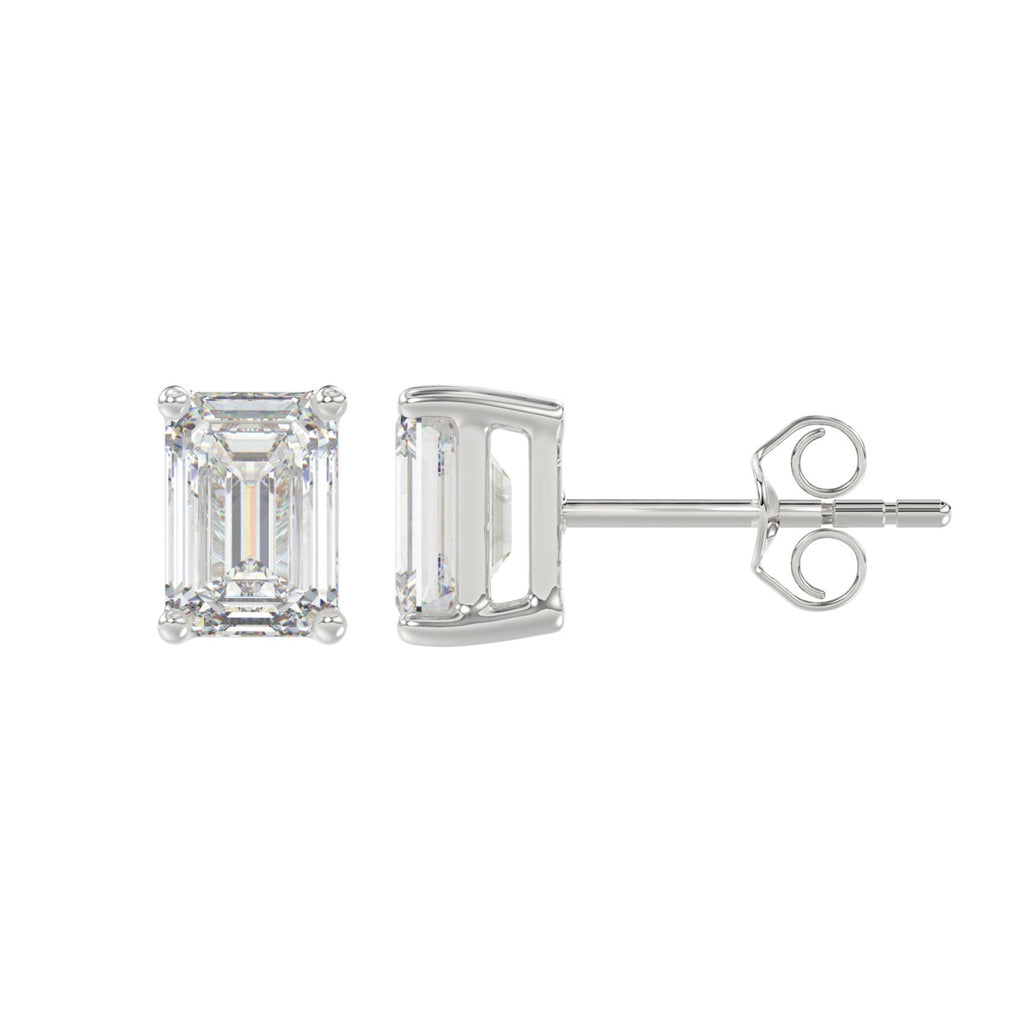 Lab Diamond 4-Prong Emerald Cut Stud Earring - 14K White Gold