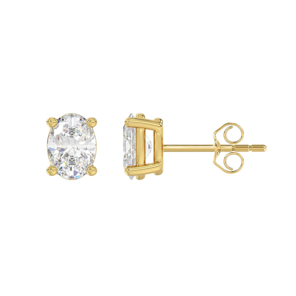 Lab Diamond 4-Prong Oval Stud Earring - 14K Yellow Gold