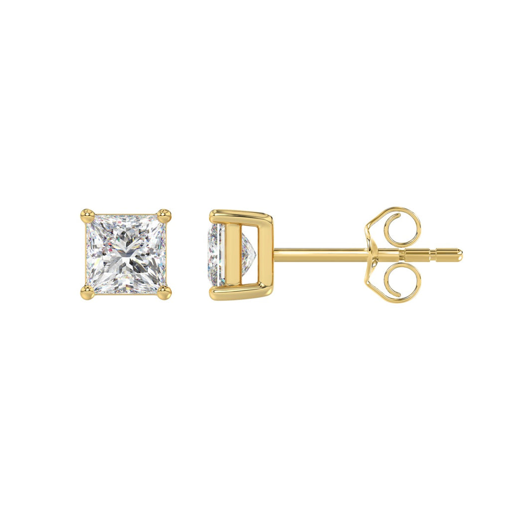Lab Diamond 4-Prong Princess Stud Earring - 14K Yellow Gold