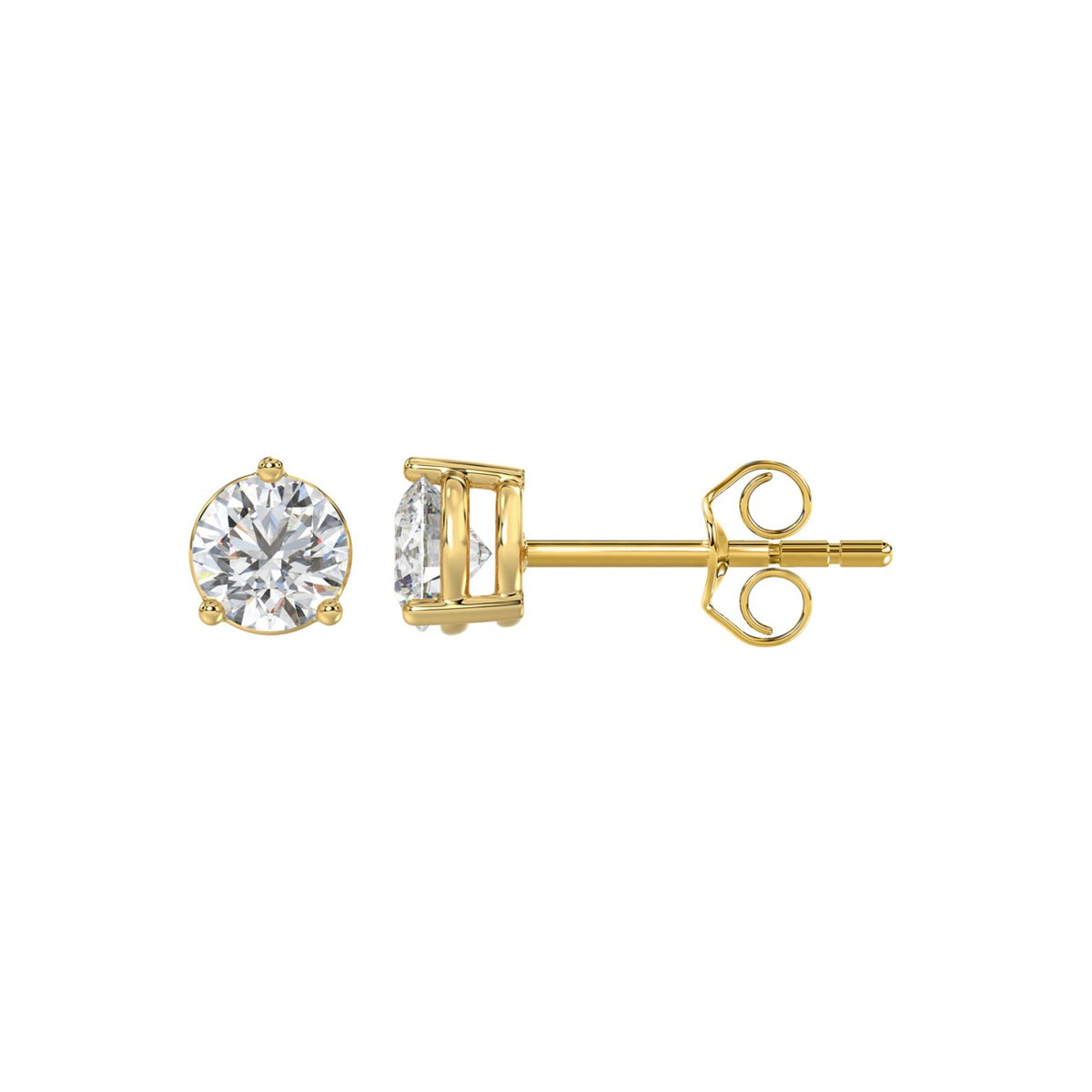 3 Prong Basket Pushback Stud Earrings - 10K Yellow Gold